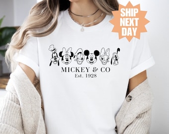 Shirts Disney-figuren, retro vintage Disney dames-T-shirt, Mickey & Co 1928, Disney-shirt voor vrouwen, Minnie-shirt, Disney Family T-shirt