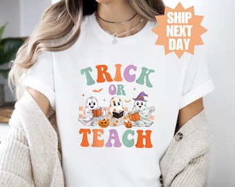 Halloween Teacher T-Shirt, Trick Or Teach Shirt, Cute Spooky Halloween Teacher T-Shirt, Funny Halloween Gift, Halloween Party Fall T-Shirts