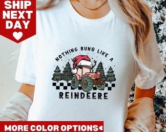 Sweat-shirt rétro couleurs confort renne, chemise de vacances à la ferme, père Noël lumineux avec tracteur, chemise de Noël tracteur