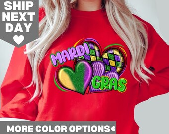 Mardi Gras Paradase Shirt, Cute Mardi Gras Sweatshirt, Mardi Gras Heart Symbol Shirt, Fleur De Lis Shirt, Louisiana Mardi Gras, Fat Tuesday