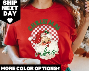 Maglietta di Babbo Natale, Babbo Natale retrò, regalo per Natale, abbigliamento per le feste da donna, maglietta rossa di Babbo Natale, maglietta di Natale da donna