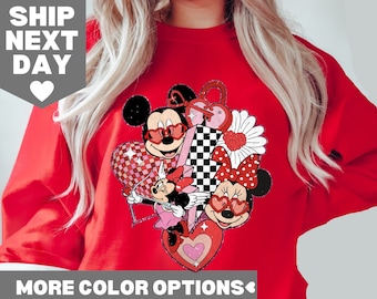 Cute Mickey And Minnie Retro T-shirt, Vintage Mickey and Minnie Sweater, Mickey and Minnie Valentines Tee, Disney Valentines Day Sweatshirt