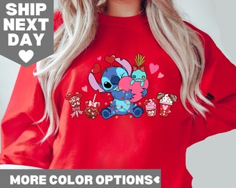 Stitch Valentine Shirt, Disney Stitch Valentine Coffee Sweatshirt, Lilo And Stitch Shirt, Valentine's Day Shirt, Disney Sweatshirt Gift