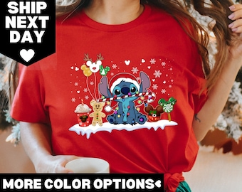Stitch Christmas Shirt, Disney Stitch Family Holiday T-Shirt, Lilo And Stitch Christmas, Disney Santa Stitch Christmas Tree Shirt