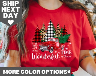 Camiseta de camión de Navidad, Navidad vintage, sudadera navideña, camiseta de camión rojo, camión rojo vintage, camiseta de Navidad, camiseta familiar de Navidad