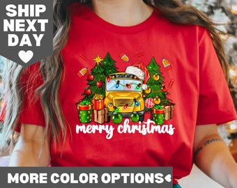 School Bus Christmas Tree Shirt, School Bus Driver Lover Shirt, Merry Christmas Holiday Party Gift, Long Sleeve, Hoodies, Trucks, Trash Day