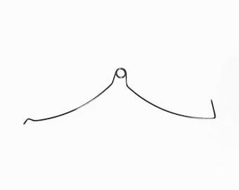 May include: A black metal spring clip with a looped top and curved arms. The clip is designed to hold items in place. The spring clip is shown against a white background.