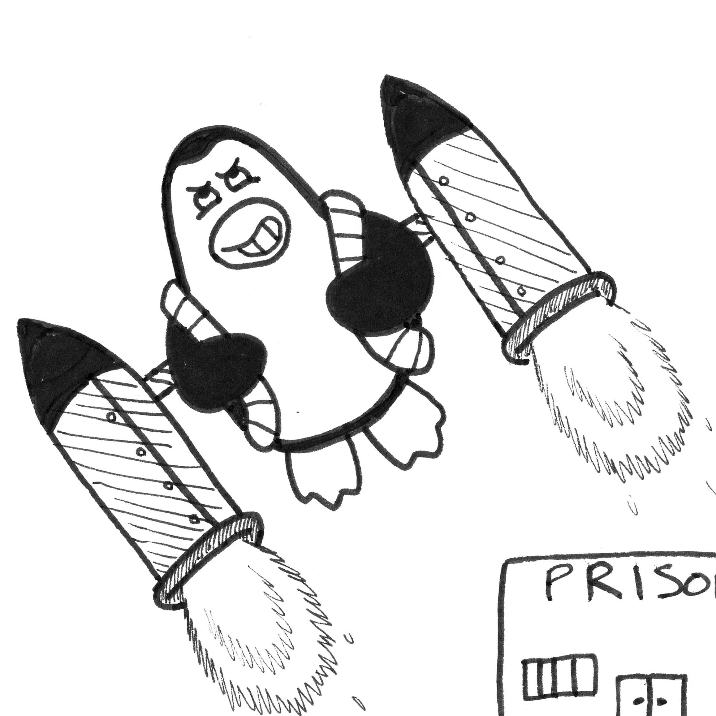 Penguin Escaping Prison on a Jet Pack Drawing - Etsy