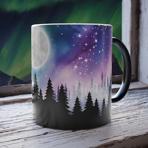 Color Changing Moon Coffee Mug, Northern Lights Celestial Moon Color Changing Cup, Aurora Borealis Color Morphing Mug