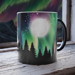 Aurora Borealis Moon Color Changing Mug, Color Morphing Mug, Celestial Moon Color Changing Mug