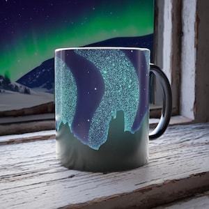 Magische mok noorderlicht, kleur veranderende Aurora Borealis-beker, mok noorderlicht, mok Aurora Borealis, hittegevoelige nachtelijke hemel koffiekopje