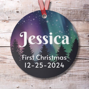 Custom Baby Northern Lights Ornament, Personalized First Christmas Aurora Borealis Ornament for Baby, Gift for New Parents