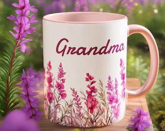 Personalized Pink Fireweed Accent Coffee Mug - Custom Alaska Hot Chocolate Cup, Customized Floral Tea Mug, Nature Lover Gift, Custom Gifts