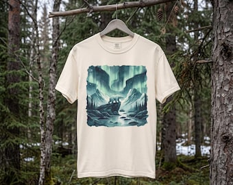 Alaska Polar Bear Shirt, Comfort Colors Northern Lights T-Shirt, Aurora Borealis Alsakan Tee