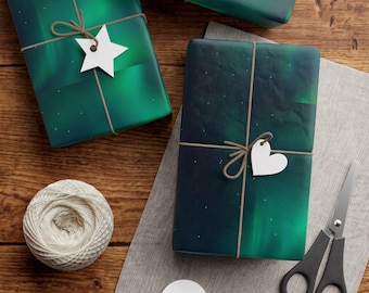 Northern Lights Wrapping Paper, Alaska Gift Wrap, Aurora Borealis Eco-Friendly Paper
