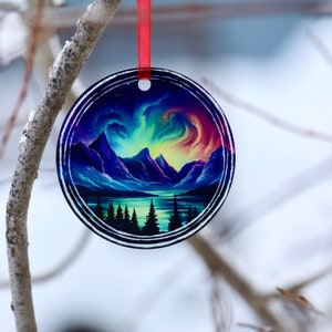Northern Lights Christmas Ornament, Holiday Aurora Borealis Metal Ornament Gift for Her