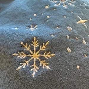 Embroidered Snowflake Sweatshirt, Cozy Christmas Top, Holiday Crewneck Pullover, Festive Snow Sweater, Winter Wonderland Embroidery Shirt image 2