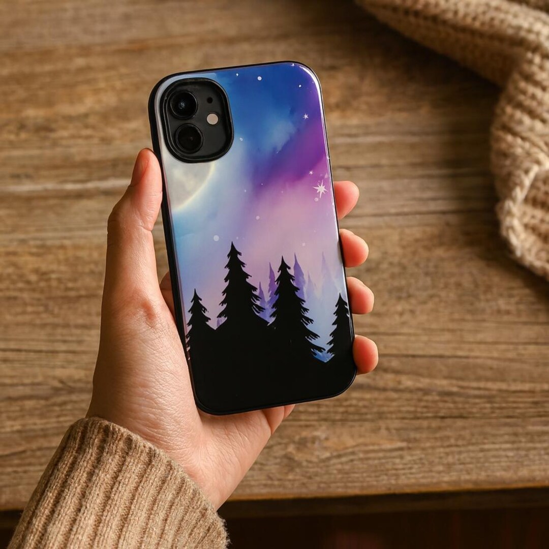 Northern Lights Phone Case, Purple Aurora Borealis Design Nature