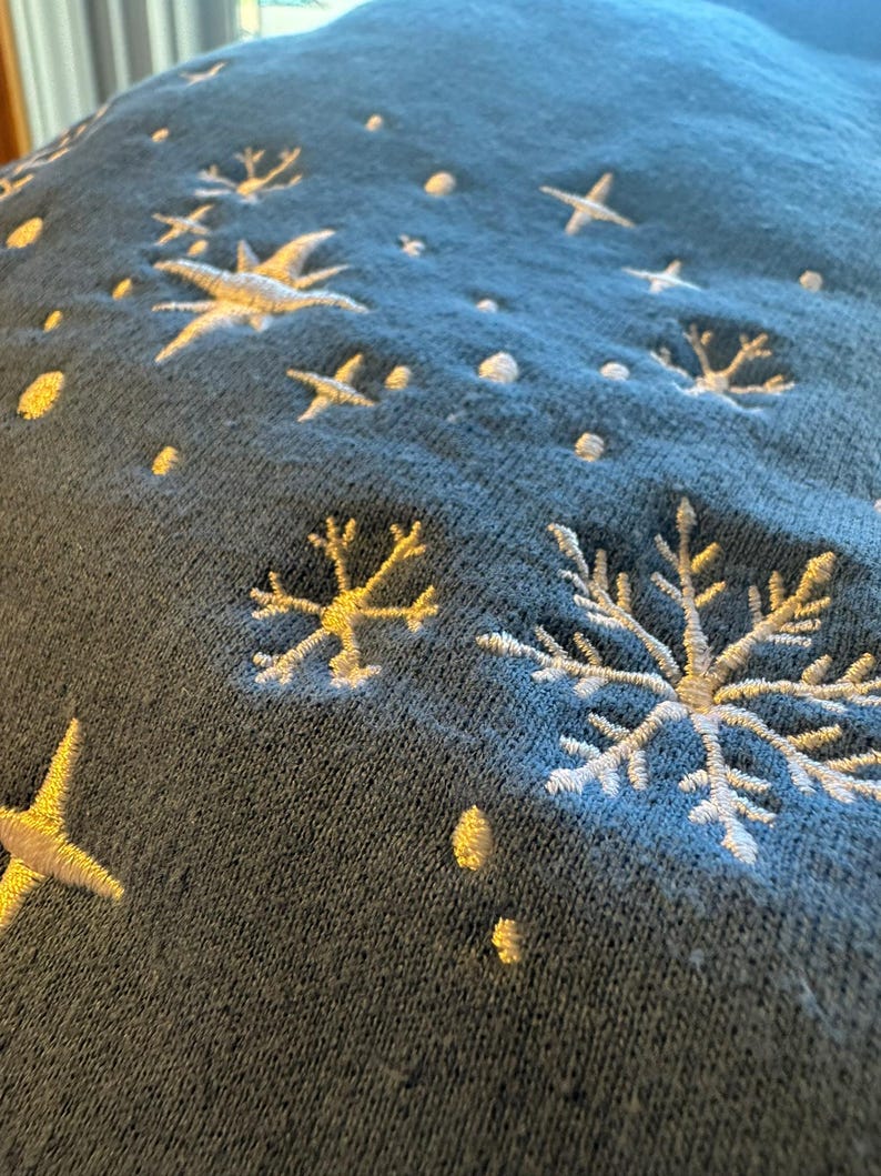 Embroidered Snowflake Sweatshirt, Cozy Christmas Top, Holiday Crewneck Pullover, Festive Snow Sweater, Winter Wonderland Embroidery Shirt image 3