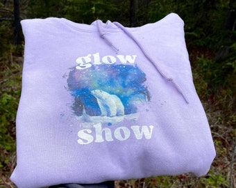 Lavender Purple Northern Lights Hoodie, Purple Polar Bear Hooded Sweatshirt, Alaska Aurora Borealis Sweater
