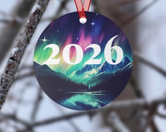 Custom Year Ornament, Northern Lights Ornament, Christmas Tree Decor, Personalized Aurora Borealis Gift, Alaska Christmas Tree Ornament