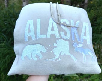 Embroidered Alaska Hoodie, Alaskan Hooded Sweatshirt for Cold Weather, Moose and Bear Gifts, Soft and Cozy Sweater with Hood