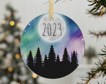 Custom Northern Lights Acrylic Ornament, Personalized Rainbow Aurora Borealis Hanging Ornament, Moon Decor