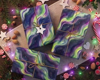 Aurora Borealis Wrapping Paper, Northern Lights Gift Wrap, 30" x 36", 30" x 72", and 30" x 180" Sizes, Eco-Friendly Fine Art Paper