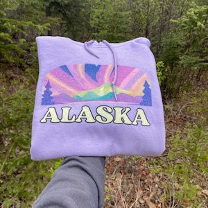 Lavender Purple Northern Lights Hoodie, Purple Alaska Hooded Sweatshirt, Gifts for Her, Spring Apparel and Shirts