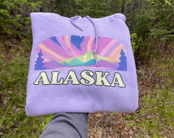 Lavender Purple Northern Lights Hoodie, Purple Alaska Hooded Sweatshirt, Gifts for Her, Spring Apparel and Shirts