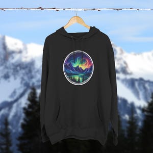Northern Lights Fleece Hoodie, Aurora Borealis Hooded Sweatshirt, Winter Sky Pullover, Cozy Three-Panel Jacket, Arctic Nature Outerwear