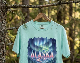 Alaska Northern Lights T-shirt, Watercolor Aurora Borealis Tee, Alaskan Comfort Colors Shirt, Alaska Cruise Gift
