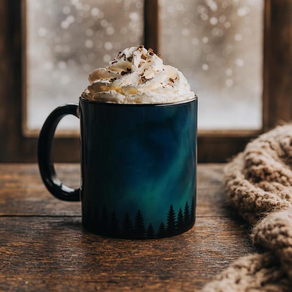 Green Northern Lights Mug, Colorful Aurora Borealis Tea Cup, Nature Lover  Gift, Ceramic Hot Beverage Cup, Alaska Souvenir Coffee Mug