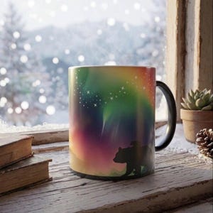 11oz Color Changing Coffee Mug, Rainbow Northern Lights Hot Chocolate Cup, Multicolored Aurora Borealis Coffee Mug, Microwave Safe