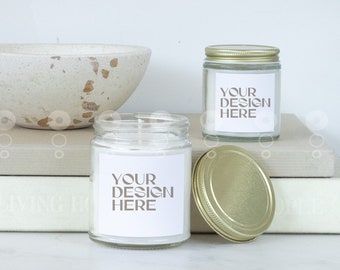 Candle Jar Mockup: 9oz Gold Lid, Real Photo (Digital Download)
