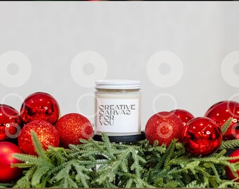 Christmas Candle Mockup: 9 oz White Lid Soy Candle (JPG Digital Download)