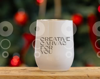 Christmas Wine Tumbler Mockup: Holiday Drinkware Styled Stock Photo (JPG Digital Download)