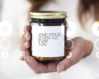 Amber Glass Candle Jar Mockup Gold Lid Product Label Design Lifestyle Photo Download