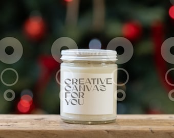 Christmas Candle Mockup: White Top 9oz Jar (JPG Digital Download)