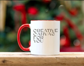 Christmas Mug: 11oz Red Handle Coffee Cup Print On Demand Mockup