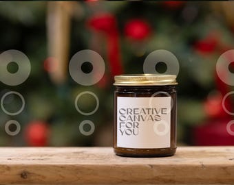 Amber Soy Candle Mockup: Christmas Rustic Wood Scene (JPG)