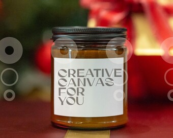 Amber Candle Mockup: 9 oz Jar, Black Lid (JPG Digital Download)
