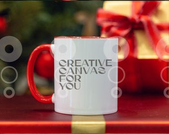Christmas Mug Mockup: Red Handle 11oz Coffee Cup (JPG Download)