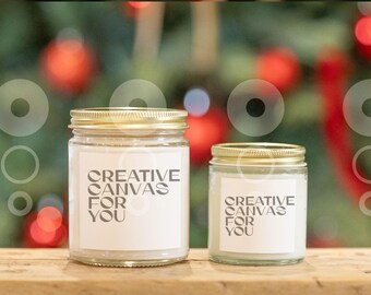 Christmas Candle Mockup: 9oz Soy Jar with Gold Lid (JPG Digital Download)
