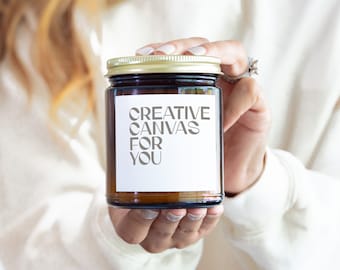 Amber Candle Mockup: 9 oz, Gold Lid, Styled Stock Photo
