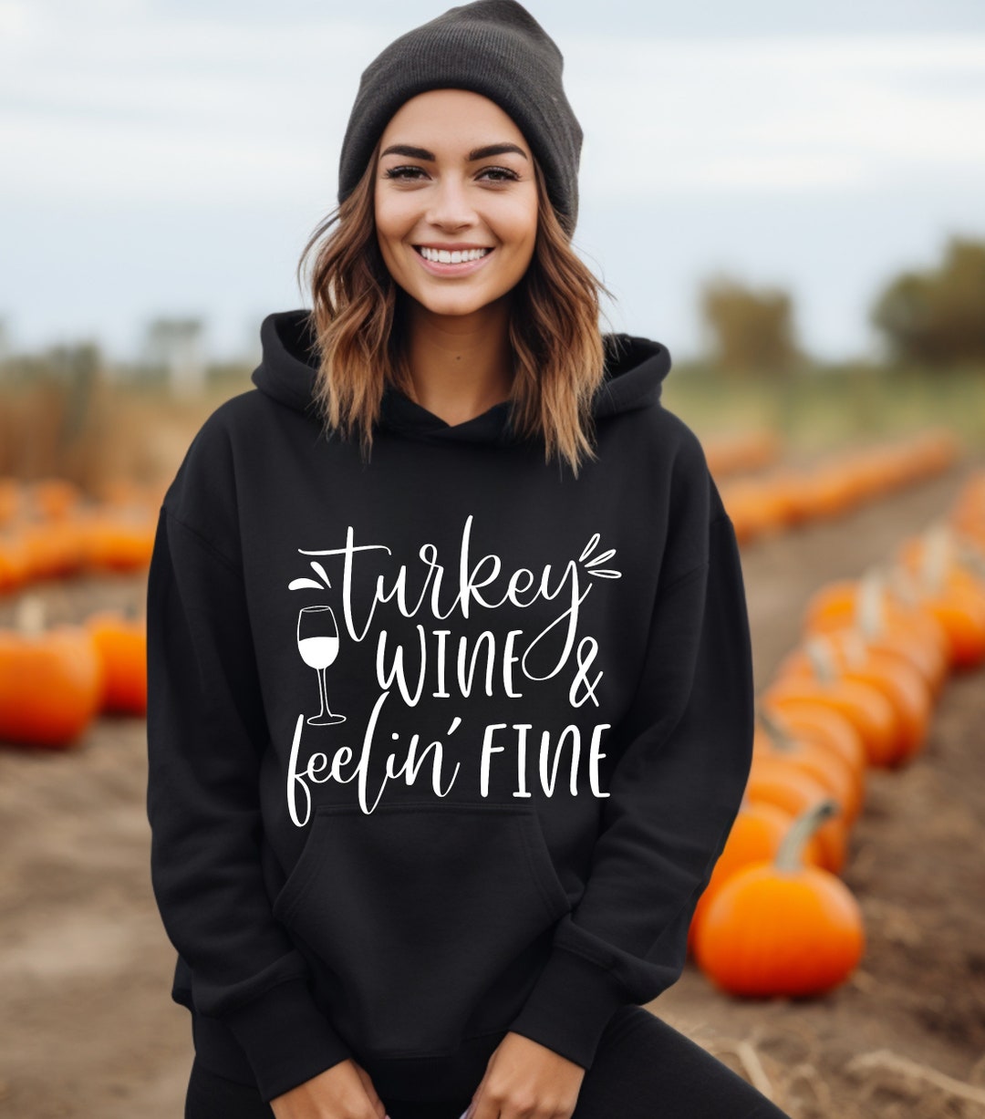 Turkey Hoodie, Thanksgiving Hoodie, Turkey and Wine Feeling Fine Hoodie