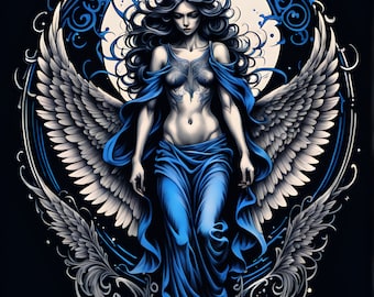 Angel in Blue Ink Printable