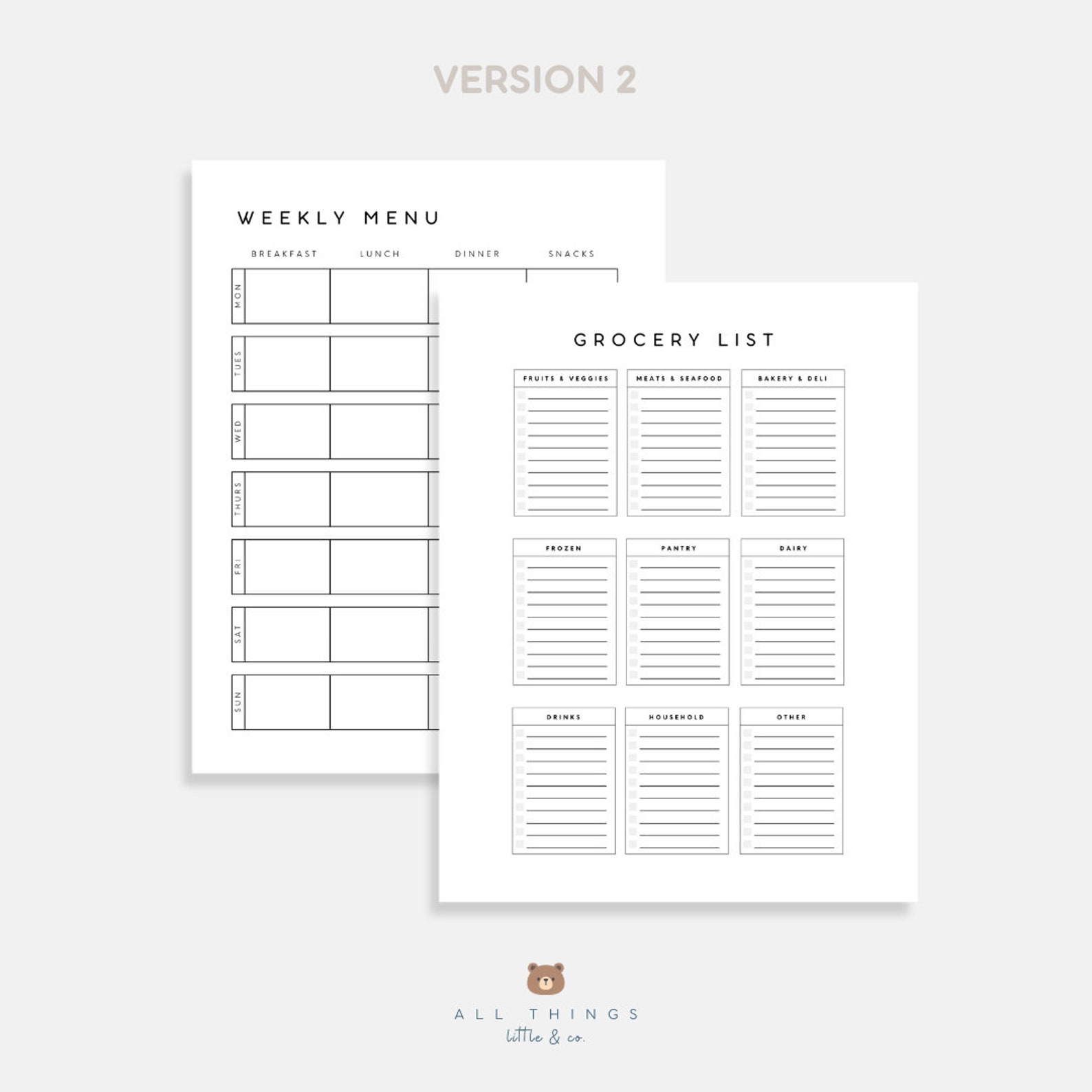 Grocery List/meal Weekly Meal Planner Printable Template, Neutral Color ...
