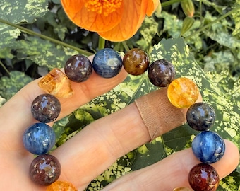 Statement Bracelet: Mixed Citrine, Kyanite, Pietersite Gemstone Beads