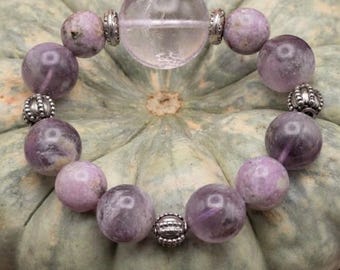 Amethyst Lepidolite Bracelet: Handcrafted Crystal Jewelry with Silver Accents (16-30mm)